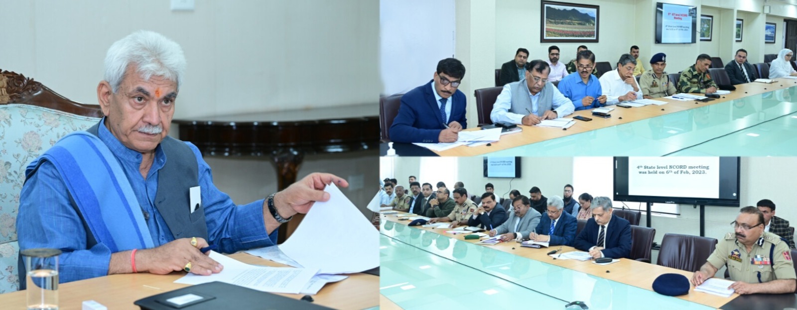 'Lieutenant Governor Manoj Sinha chaired the 5th UT level meeting of Narco Coordination Center (NCORD) today.  The meeting was attended by the Chief Secretary, Dr Arun Kumar Mehta, Director General of Police, Dilbag Singh, senior officers of Police, J&K administration and concerned UT and central agencies.'